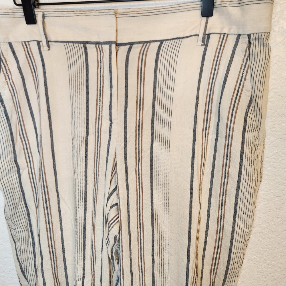 Ann Taylor Loft Linen Pants Women Sz 12 Straight Leg Beach Summer Striped - Picture 3 of 16